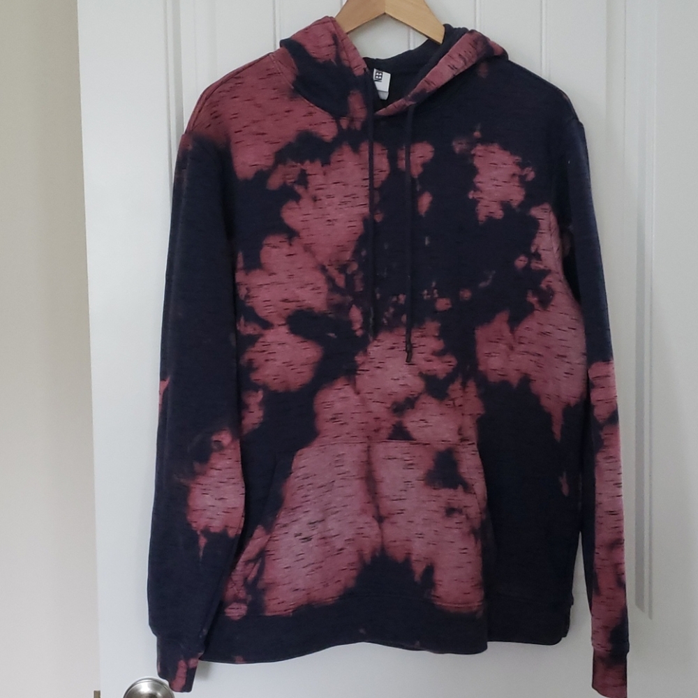 Navy and Pink dyed Hoodie Sweatshirt. Unisex L.